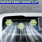 3PCS Daisy Flower Car Dashboard Air Vent Trim Clip, Cute Daisy Air Conditioner Outlet Clip Car Charm for Women, Car Air Vent Clip Auto Interior Decoration for Girls Present (Green)