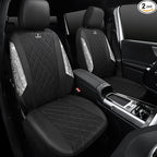 CAR PASS Oxford Bling Diamond Car Seat Covers 2 Front Interior Sets, Waterproof Shining Glitter Sparkly Crystal Universal Armrest Fit 95% Automotive Truck SUV Cute Women Girl, Black Silver Rhinestone