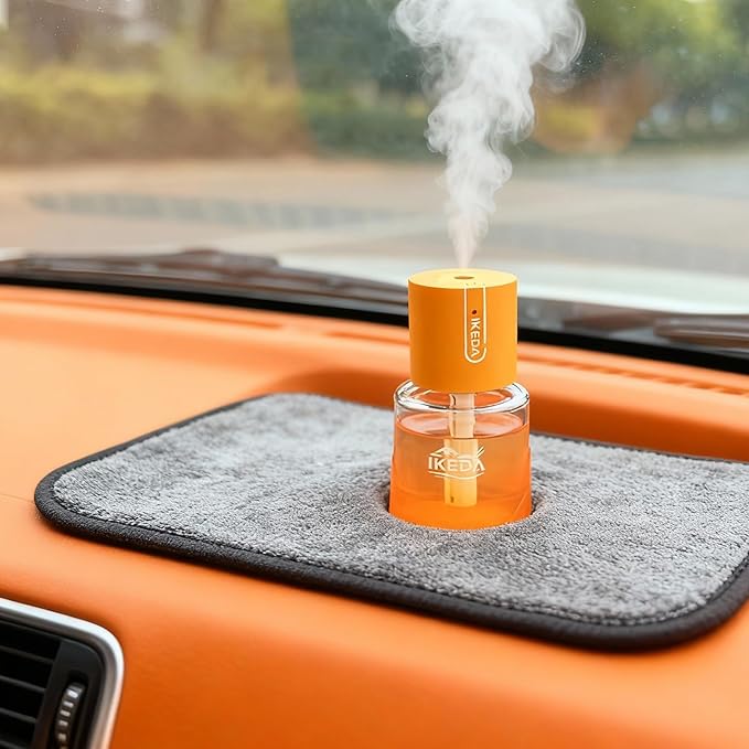 Ikeda Fragrance Smart Car Air Freshener,100ml Essential Oil Diffuser Aroma Diffuser, 3 Mode Adjustable Mini Scent Spray for Car with Touch Switch, Automotive Humidifier for Gift(Orange, Lavender)
