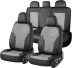 Coverado Car Seat Covers 5 Seats, Leather Seat Covers Full Set, Carbon Fiber Textured Design, Durable Waterproof Seat Protectors, Black&Gray Seat Cover, Automotive Seat Covers Universal Fit Most Cars