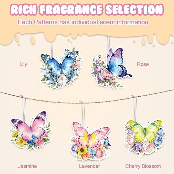 Butterfly Car Air Fresheners,5-Pack Floral Scents Cute Car Accessories,Funny Hanging Ornament Decor for Rearview Mirror,Long-Lasting Fresh Gifts for Women,Girls,Coworkers,Teacher & Nurse