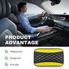 Car Center Console Cushion Pad, 12.6 × 7.48 Inches Waterproof Car Armrest Seat Box Cover, PU Leather Armrest Cover Protector for Most Vehicle, Universal Car Interior Accessories (Black+Yellow)