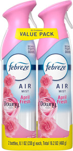 Febreze Air Mist, Air Freshener Spray, Odor Fighting Room Spray, Deodorizer for Home Bathroom Kitchen Office Apartment Dorm Room Classroom, Downy April Fresh Scent, 8.1oz (Pack of 2)