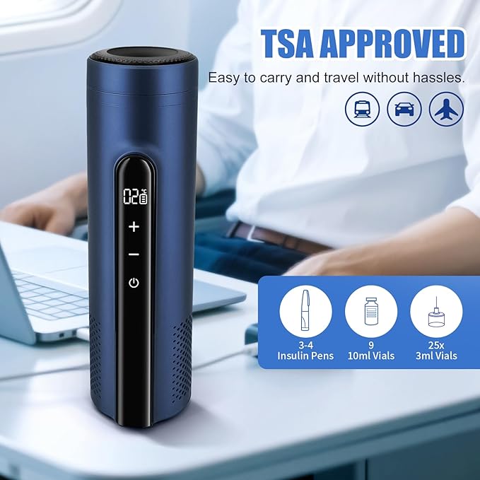 Electric Insulin Pen Cooler Travel Case for 3-4 pens Medication Cooler for Travel Diabetes Bags Insulated Adjustable Temperature Control (No Battery)