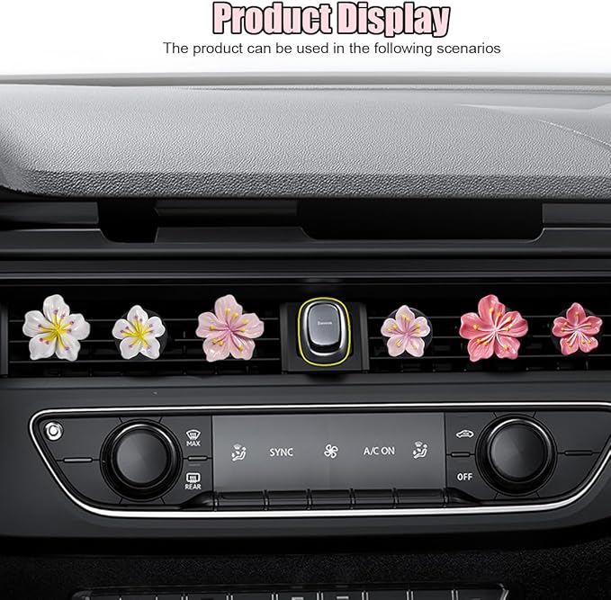 Cute Car Dashboard Air Vent Trim Clips, Hawaiian Flower Auto Air Freshener Vent Clip, Auto Air Conditioning Diffuser, Hibiscus Blossom Car Interior Accessories Decorations for Girls Women (6PCS)