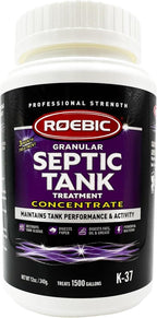 Roebic K-37 Granular Septic Tank Treatment, Bacterial Enzyme Formula for Clog Prevention, Odor Control, Safe for Bathroom, Toilet, Treats 1500 Gallons, 12 oz Concentrate Bottle