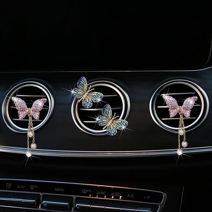 Blue and Pink Butterfly Air Vent Clip Accessories Air Conditioning Outlet Clip Car Air Freshener Dashboard Accessories Charm Car Inter Decor Cute Interior Accessories for Women (4 Pcs)