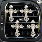 Bling Cross Air Vent Clips, 4 Pcs Crystal Cross Car Air Fresheners Vent Clips Car Diffuser Vent Clip Rhinestone Diamond Cross Decoration Interior Decor Bling Accessories for Women