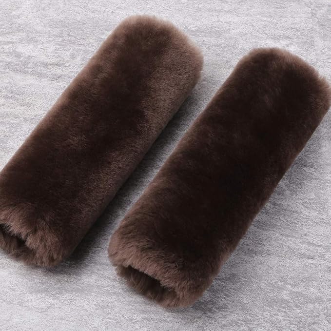 OGLAND 2 Pack Car Seat Belt Cover Cushion, Fluffy Soft Sheepskin Auto Should Seat Belt Pads, Neck Protector for Women Adults Baby Kids Pet (Teak)