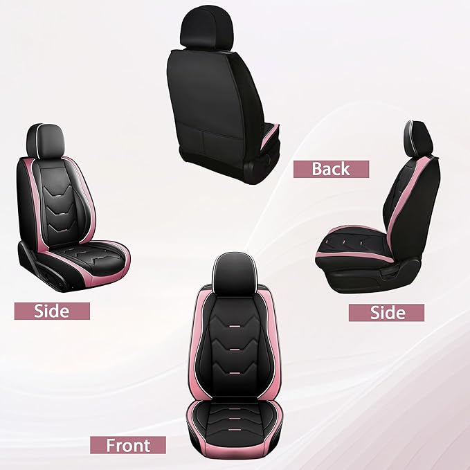 otoez Car Seat Covers Full Set, 5 Seat Pink Leather Seat Cover for Car, Waterproof Automotive Front and Back Seat Protectors for Most Sedens Trucks SUVs, Black & Pink