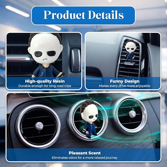 GENANY 3D Resin Horror Movie Killer Character Car Air Freshener Vent Clips, Spooky Car Freshener, Horror Air Freshener, Gothic Gifts for Women and Men, Cool Spring Gifts For Horror Fans