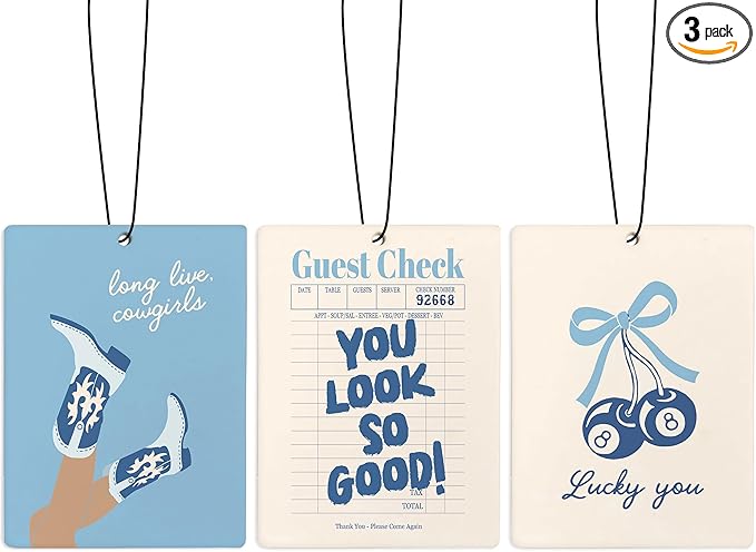 Cute Blue Western Coastal Cowgirl Car Air Freshener, Preppy Blue Lucky 8 Ball Guest Check Air Freshener Hanging 3 Pcs for Cars Closet Drawer or Books, Girly Car Accessories Mirror Decor for Women