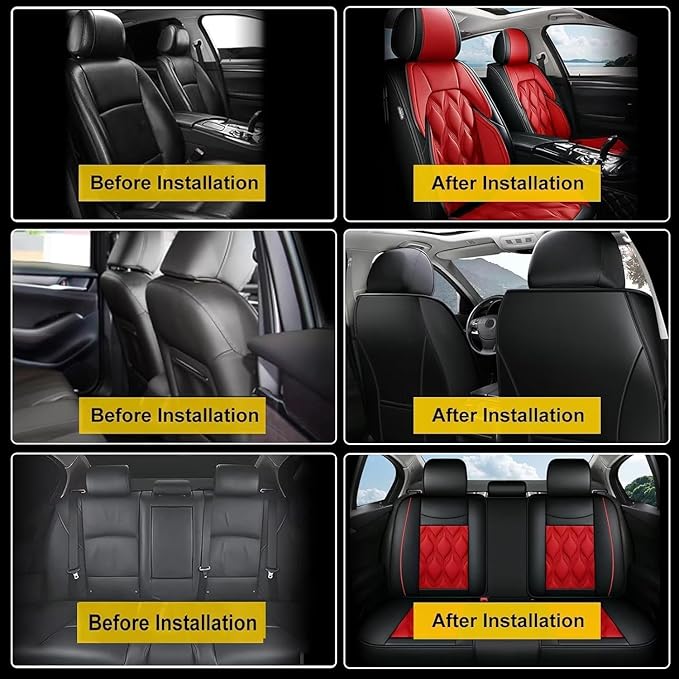 AOMSAZTO Car Seat Covers Full Set Fit for Kia Forte 2010-2026 Waterproof Faux Leather Car Seat Cushions Automotive 5 Seat Covers Set（Black&Red）