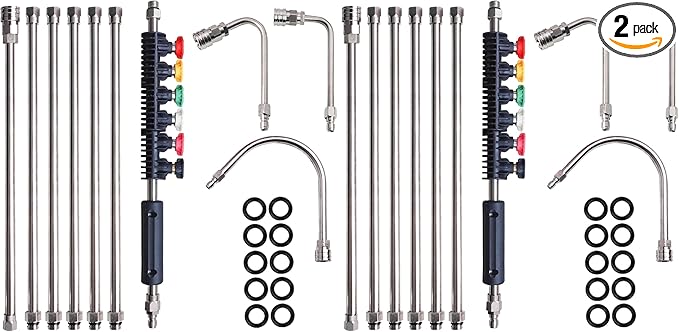 Xiny Tool Pressure Washer Extension Wand, 20 Pack Power Washer Lance with 5 Atomization Nozzle Tips,1 Gutter Cleaner Attachment Curved Rod, 1/4" Quick Connect, 4000 PSI