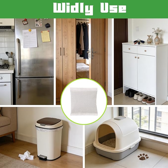8 Pcs Universal Activated Charcoal Odor Absorber Bag, White Bamboo Charcoal Deodorizer Bags for Diaper Pail, Cat Litter Box, Closet, Shoe Cabinet (3.15x3.15in)
