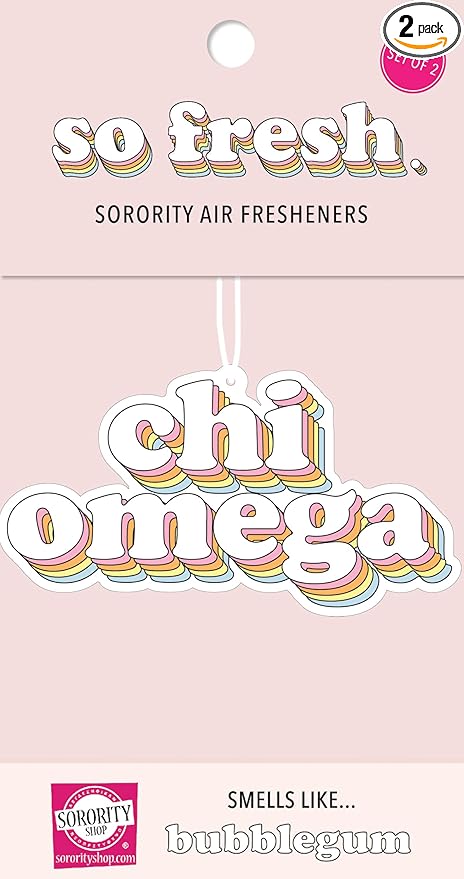 Sorority Shop Chi Omega Air Freshener - Retro Design, Bubblegum Scented for Car or Dorm, Sorority Gift, Charm Paraphernalia