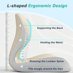 Seat Cushion for Office Chair and Car, Lumbar Support Pillow for Office Chair, Memory Foam Ergonomic Seat Cushion for Long Sitting, Back & Tailbone Pain, Sciatica - Beige & Gray