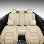 Chezope Car Seat Covers Full Set, Beige Leather Seat Covers, Breathable Front and Back Car Seat Protectors, Wear-Resistant Seat Covers Universal Fit for Most Cars SUV Truck (Beige-Stripes-A, Full Set)