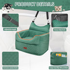Dog Car Seat - Memory Foam Dog Booster Seats for Small Dogs Up to 25lbs-Elevated Pet Car Seat with Storage Pockets and Dogs Seat Belt-Pet Travel Bed for Front & Back Seats-Removable Washable-Green