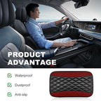Car Center Console Cushion Pad, 12.6 × 7.48 Inches Waterproof Car Armrest Seat Box Cover, PU Leather Armrest Cover Protector for Most Vehicle, Universal Car Interior Accessories (Wine Red)