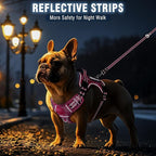 Tactical Service Dog Vest and Leash Set,Heavy Duty No Pull Dog Harness and 10 Patches with Dog Seat Belt for Medium Dogs,Reflective Pet Harness for Training Walking Hiking Camo Pink M