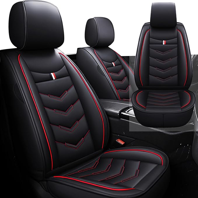 Front Seat Cover for Toyota Highlander 2001-2025, Waterproof Durable Premium Leather Car Seat Protector, Comfortable Anti-Slip Stylish Sport Seat Cover(2 Seats Standard,Black Red)