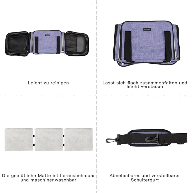 BAGLHER Cat Carrier Bag,Airline Approved Pet Carrier Soft Side Pet Travel 5 Sides Open Doors 3 Sides Expandable Foldable Dog Carrier with Fleece Pad