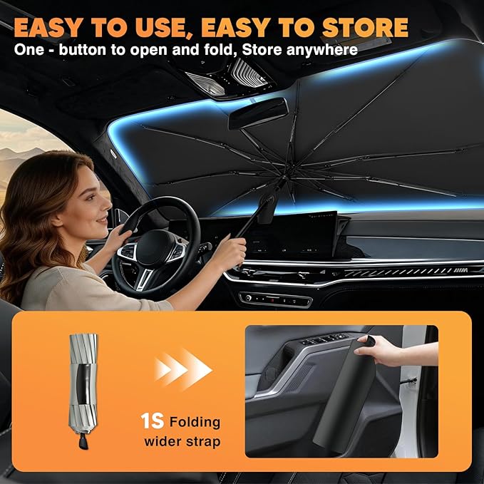 KUST Custom Fit Windshield Sun Shade Umbrella for Jeep Wrangler JL 2018-2025 2026 | Foldable Sunshade with Bendable Handle | Blocks Heat & UV Scratch Resistant Keep Cool Sunshield
