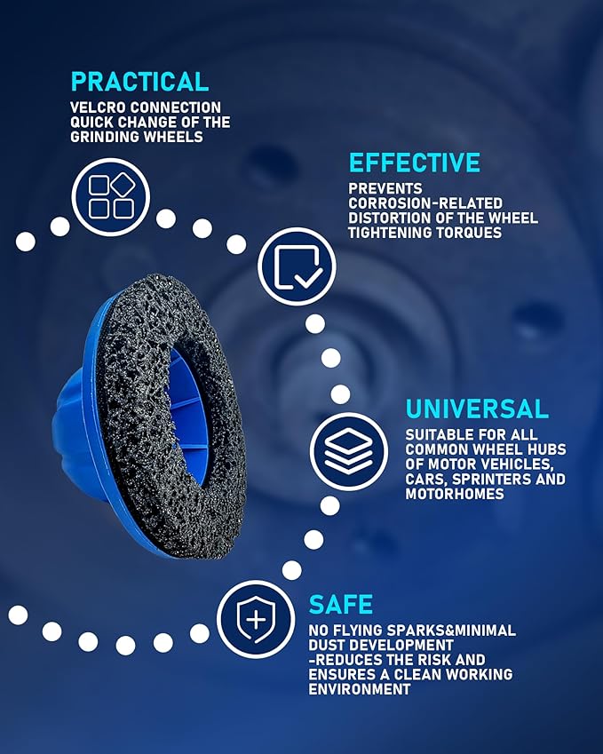 Professional Wheel Hub Grinder Kit - 6-Inch Silicon Carbide Disc with Cordless Drill Adapter - Universal Hub Cleaner for European Cars & Caravans - Tire Change & Rim Cleaning Tool