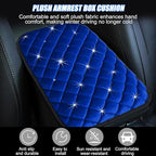 Mandark Bling Car Center Console Cover, Crystal Rhinestone Fluffy Automotive Armrest Seat Box Cushion Pad, Soft Comfortable Diamond Arm Rest Protection Mat, Universal Vehicle Accessories (Blue)