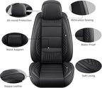 Chezope Leather Seat Covers, Black Car Seat Covers Front Pair, Breathable Car Seat Protectors, Wear-Resistant Car Accessories, Universal Fit for Most Cars,SUVs Truck (Black-Stripes, Front Pair)