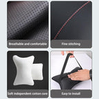 Car Pillow for Car Neck Pillow for Driving Seat Leather Neck Support Soft Cushion Support Head-Rests for Vehicle Sleeping with Elastic Adjustment Strap 2PCS (Neck, Red)