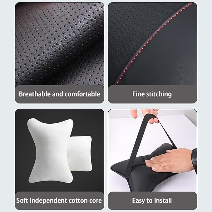 Car Pillow for Car Neck Pillow for Driving Seat Leather Neck Support Soft Cushion Support Head-Rests for Vehicle Sleeping with Elastic Adjustment Strap 2PCS (Neck, Beige)