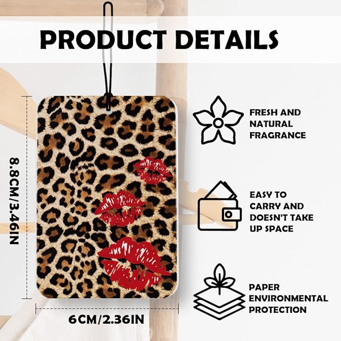 Red Leopard Print Car Air Freshener 4 Pcs, Trendy Funky Y2k Girly Cheetah Print Lips Star Cherry Air Freshener Hanging Decor for Cars Closet Drawer Books Accessories Gifts