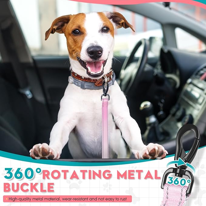 2 Piece Dog Car Seat Belt Harness Retractable Restraint for Car Headrest Adjustable Heavy Duty & Elastic & Durable Dog Car Seat Belt (Pink)