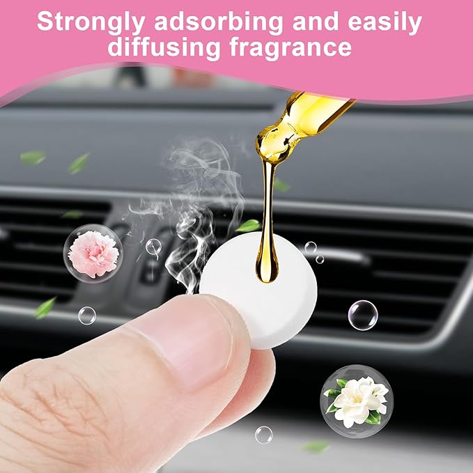 100Pcs Car Essential Oil Pads Unscented Car Air Freshener Vent Clip Refill Pads White Diffuser Air Filter Scent Replacement Pad for Cars Vent Locket Aroma Ball Plug-in Diffuser Humidifier