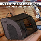 Soft Pet Travel Car Seat Crate for Large Size Dog or Cat - Folds Flat - Storage Bag Included - Black Color - Portable with Case