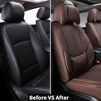 Coverado Front and Back Seat Covers, 5 Pieces Waterproof Nappa Leather Auto Seat Protectors Full Set with Head Pillow, Universal Car Accessories Fit for Most Sedans SUV Pick-up Truck, Brown