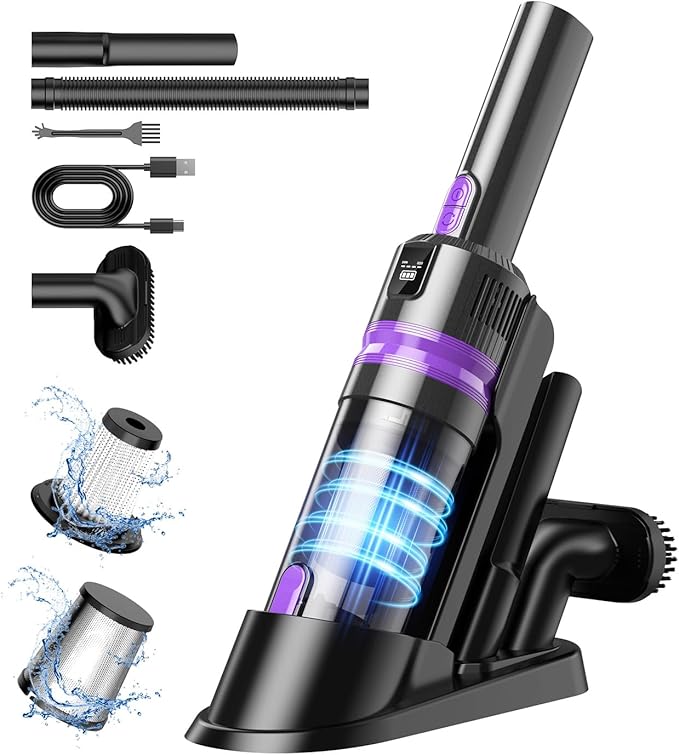 Handheld Vacuum Cordless Rechargeable 2-Speed Modes| 3-in-1 Portable Cordless Vacuum Cleaner with Charging Dock, for Car Home Office and Pet Hair (Purple)