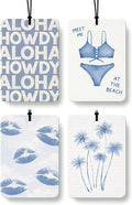 Blue Summer Beach Car Air Freshener 4 Pcs, Coastal Blue Bikini Lips Coconut Tree Ocean Hanging Air Freshener for Closet Drawer Books, Girly Beachy Car Accessories Mirror Decor for Women