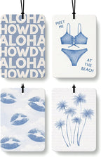 Blue Summer Beach Car Air Freshener 4 Pcs, Coastal Blue Bikini Lips Coconut Tree Ocean Hanging Air Freshener for Closet Drawer Books, Girly Beachy Car Accessories Mirror Decor for Women
