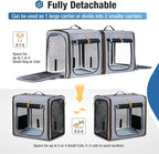 Lekereise Large Cat Carrier for 2 Cats, 2-in-1 Cat Travel Carrier with Litter Box, (17.7" x2) x16.5"x13" Pet Carrier with Zipper Locks for Moving Across The Country (No Hammock) - Grey