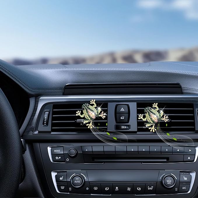 Frog Car Decor,2pcs Cute Tree Frog Air Vent Clips Car Air Fresheners,Bling Rhinestone Animal Dashboard Decoration Accessories for Women,Refillable Aroma Diffuser
