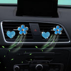 4PCS Car Air Vent Clips with Fragrance Pads, Cute Flower Car Air Fresheners Vents Clips Diamond Vent Clip Auto Interior Decor Charm Bling Auto Accessories Decoration for Women (Blue)