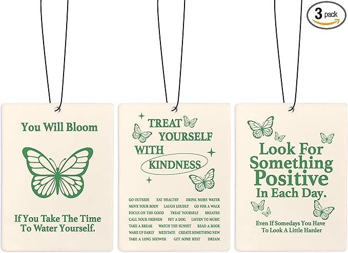 Retro Green Butterfly Car Air Freshener, Inspirational Positive Gifts Air Freshener Hanging 3 Pcs for Cars Closet Drawer or Books, Cute Green Butterfly Car Accessories Mirror Decor for Women