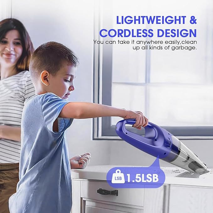 Handheld Vacuum Cordless Rechargeable – 6000Pa Mini Hand Held Vacuum, LED Light, 20–25 Mins Runtime, USB Charging, 500ML Cup – Lightweight Small Vacuum Cleaner Cordless for Car/Office/Home