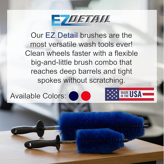 EZ Detail Big and Little Brush Combo - Wheel Rim Cleaner for Cars, Bike, Trucks, Motorcycle, and Other Vehicles - Non-Scratch Auto Detailing Tool, Easily Reaches Nook and Crannies