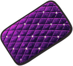 Bling Car Center Console Cover, Soft Fluffy Armrest Seat Box Cushion Pad, Crystal Diamond Arm Rest Protection Mat, Automotive Interior Decoration Accessories for Most Vehicles (Purple)