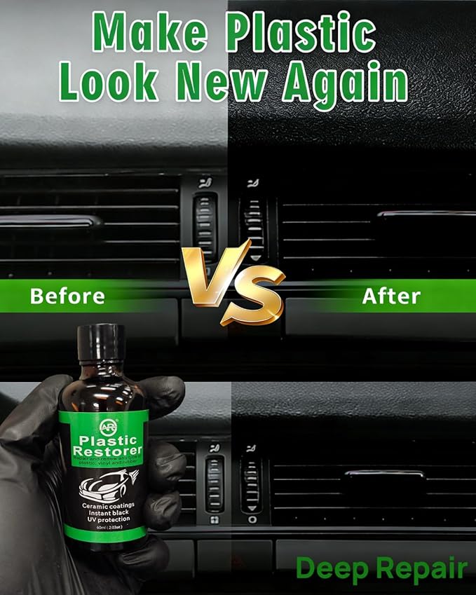 Plastic Restorer for Cars, 60ML Black Trim Restorer, Back to Black Plastic Restorer, High Concentration Ceramic Crystal Hydrophobic Coating Lasting Shine Up to 12 Months+ & UV Protection & Deep Repair
