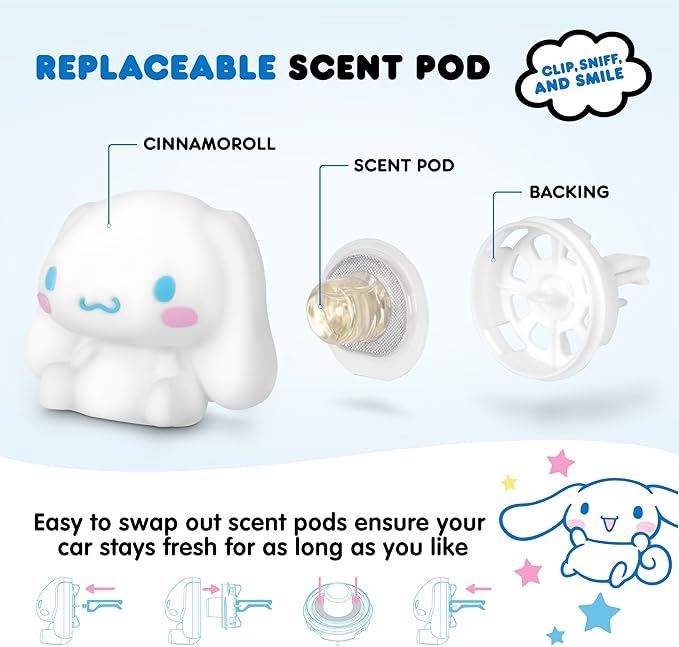 Cinnamoroll Steering Wheel Cover, Official Sanrio Car Steering Wheel Cover with Easy Clip-on Car Air Freshener – Cute and Long-Lasting Cinnamoroll Air Freshener for Car, Odor Eliminator, Fun Scents